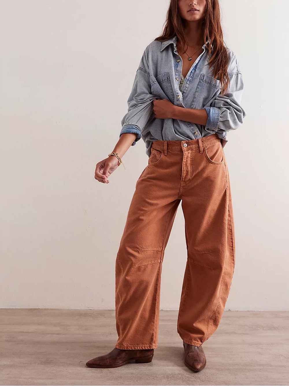 We The Free Wide-Leg Jeans in Rust Brown